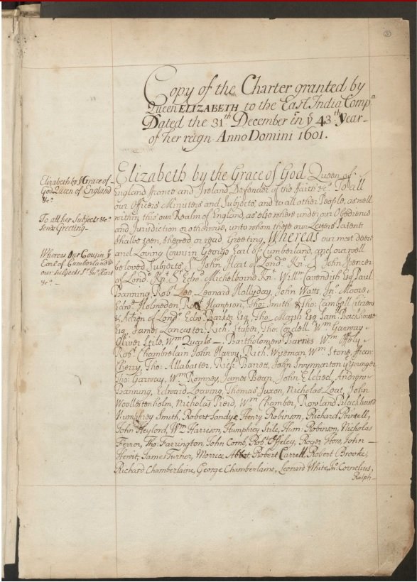 East India Company Charter, 1601